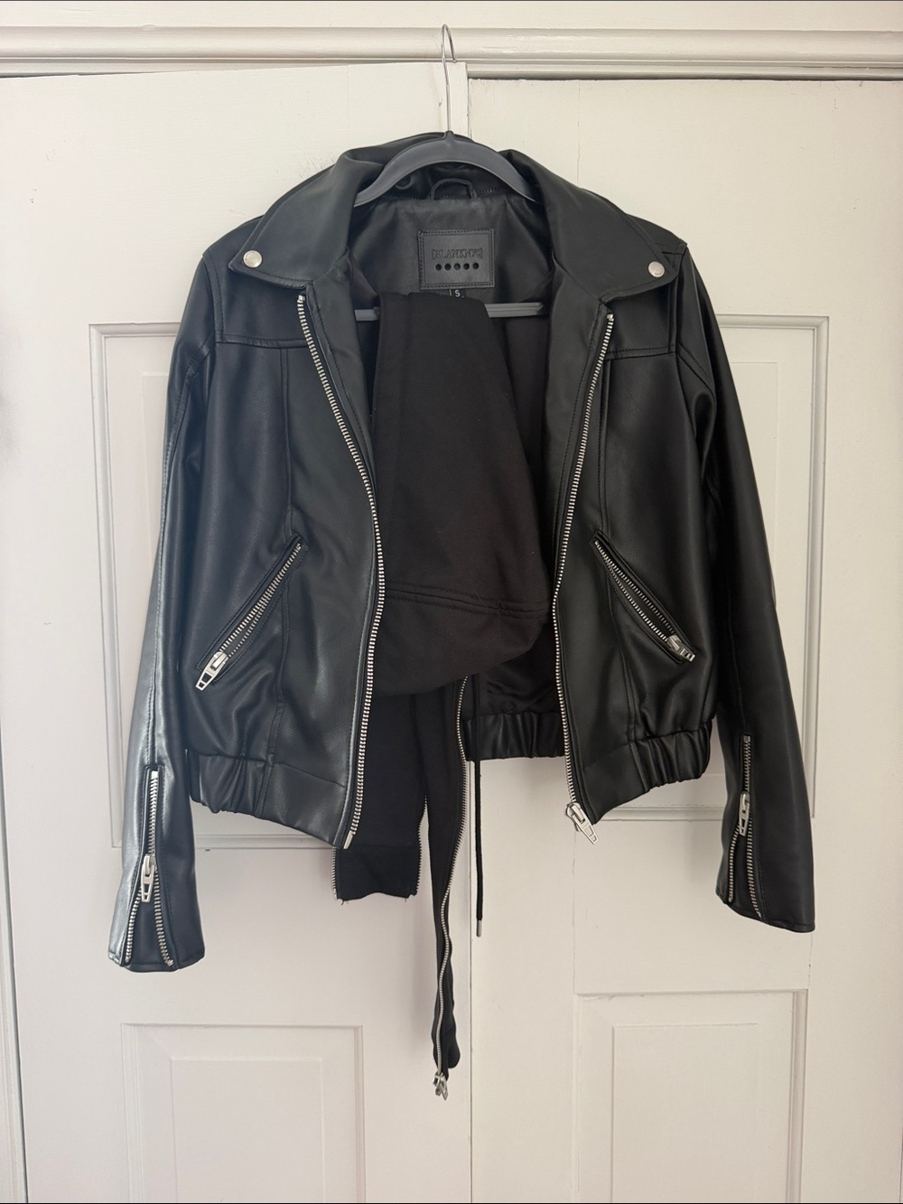 Blank NYC Black Faux Leather Moto Jacket with Silver Hardware